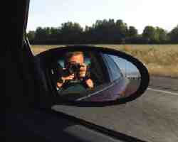 David and Camera in Car Mirror